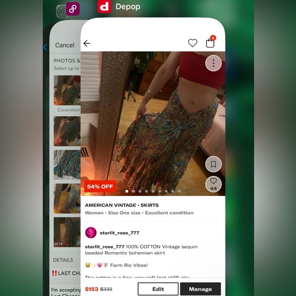 100% COTTON Vintage sequin beaded Romantic bohemian skirt - Picture 3 of 17